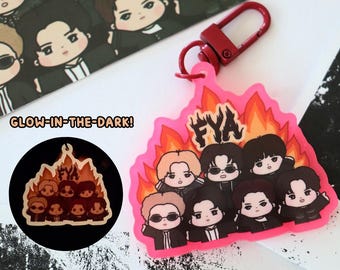 OT7 Fire Glow-in-the-Dark Keychain | Cute KPOP Fanart Keyring