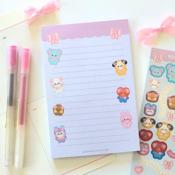 Bangtan Minini Bows Pink Coquette Memo Pad Notepad Planner