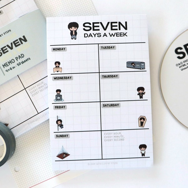 BTS Jungkook Seven Days a Week Memo Pad Notepad Planner