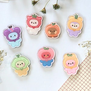 OT7 Minini Fruits Small Acrylic Glitter Magnets | Cute KPOP Character Fanart Magnet
