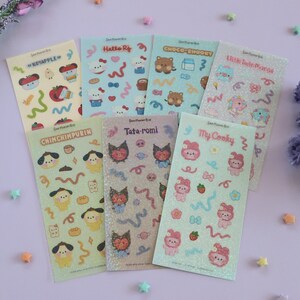 Hojas de calcomanías decorativas holográficas con purpurina de SanMininiRio, hojas de calcomanías de personajes de Bangtan, pegatinas decorativas para diario y planificador de KPOP