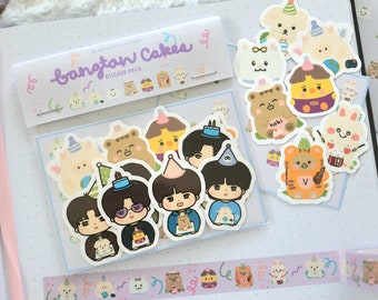 OT7 Cakes Sticker Pack | Cute KPOP Group Fanart Party Stickers, Festa Celebration