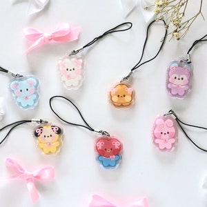 OT7 Minini Bows Pink Coquette Charms | Cute KPOP Character Fanart Kawaii Phone Charm, Keychain