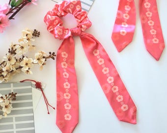 OT7 Mugunghwa Floral Hibiscus Satin Scrunchie | Korean Traditional Daenggi-inspired Hair Ribbon Accessory