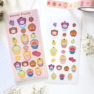 OT7 Minini Fruits Glitter Deco Sticker Sheet | Cute KPOP Character Fanart Stickers