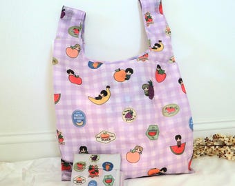 OT7 Fruits Purple Gingham Reusable Eco Shopping Bag