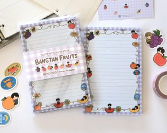 OT7 Fruits Purple Memo Pad | Cute KPOP Fanart Notepad