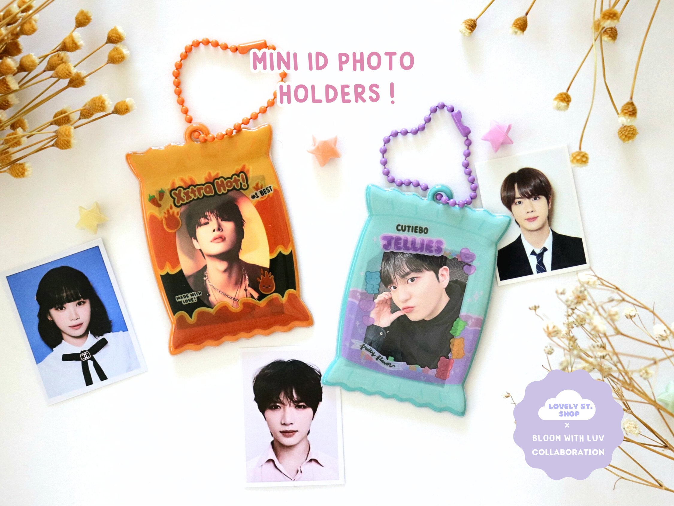 Cute Snacks Mini ID Photo Holder | Kawaii KPOP ID Holder Keychain