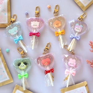 OT7 Minini Character Glitter Lollipop Keychain | Cute KPOP Character Fanart Keyring