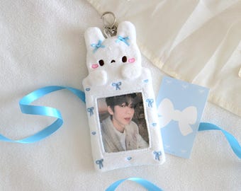 4Pcs White Plush Photocard Holders – Cartoon Rabbit ID Card Cover, Korean Style, Protective Sleeves