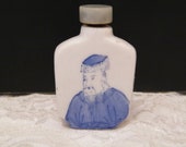 Asian Snuff Bottle Blue Emperor and Empress image Hand painted with Jade lid, Vintage Blue and white porcelain small tobacciana with spoon