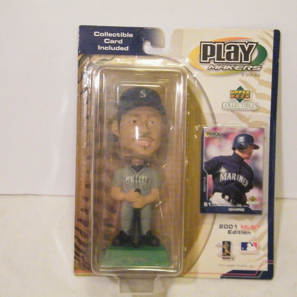 Ichiro 2001 MLB Edition Bobblehead and Trading Card, Vintage New in Box Collectible, Seattle Mariners Player