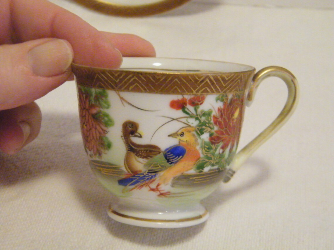 Demitasse Japanese Kutani Cup and Saucer Quail and Pheasant Etsy