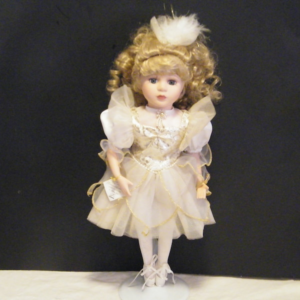 Vintage Porcelain Doll by Brass Key Ballerina Dolly with Original Wrist Tag and Stand, Collectible, 16 inches tall, pre loved