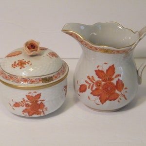 Herand Chinese Bouquet Rust Full Size Creamer and Covered Sugar Bowl Set, Hard to find set in Rust pattern, hand painted, numbered 1663 AOG image 1