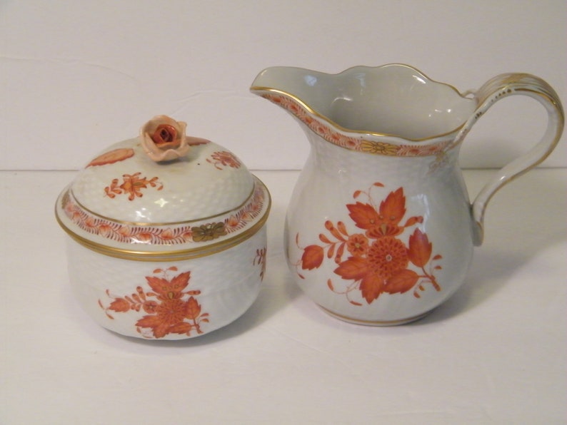 Herand Chinese Bouquet Rust Full Size Creamer and Covered Sugar Bowl Set, Hard to find set in Rust pattern, hand painted, numbered 1663 AOG image 1