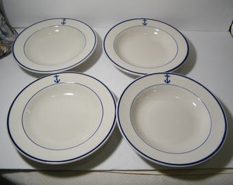 Shenango Fouled Anchor Rimmed Soup Bowls Set of 4,  US Naval Serving dishes