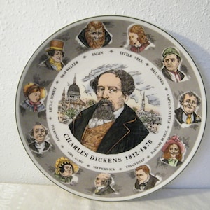 Charles Dickens and Characters Plate by Royal Doulton English China, Vintage large platter number TC1042, Dickens Classic Movie Watch Party
