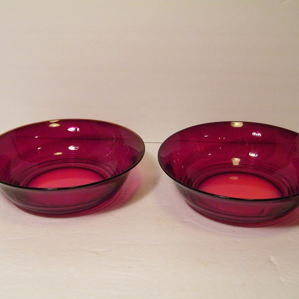 2 Ruby Red Glass Soup or Cereal Bowls for your Holiday dinner table, Vintage Pair of 6.5 inch diameter Bowls, Small Serving Dishes