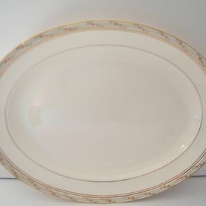 Large Turkey Platter from Pope Gosser in LaBelle Pattern, Vintage Mid Century chop plate, Pink Roses Band on Rim, light crazing, see photos