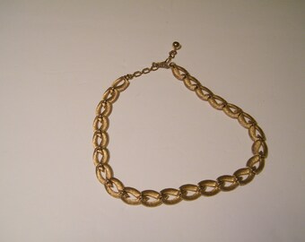 Trifari Brushed Gold tone Chain Link Necklace, Vintage 13 inch long Choker Style Runway fashion accent
