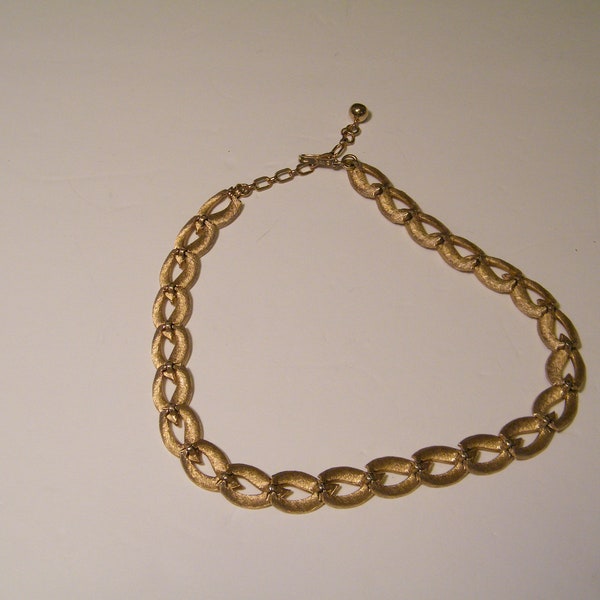 Trifari Brushed Gold tone Chain Link Necklace, Vintage 13 inch long Choker Style Runway fashion accent