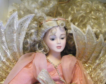 Vintage Porcelain Angel Doll by Seymour Mann Love Angel from Connoisseur Collection 18 inch doll, 1995 doll is 20 inches with halo, NIB, COA
