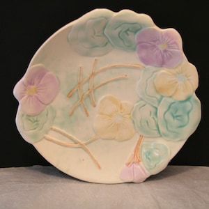 Pastel Floral Candy Plate by Avonware England, Avon Ware pottery,  7 inch leaf shape plate, bon bon dish, jewelry tray