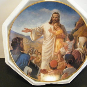 Jesus The Children&#39;s Friend Plate from Hamilton Collection, Vintage Religious Collectible as new with COA, 23 KT gold rim accent