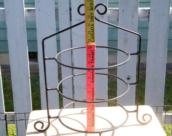 Set of 2 Metal Plate Stand Pie Display 3 Tier Racks, Vintage Used Black Racks are 17.5 tall, holds standard size Dinner or Pie Plates