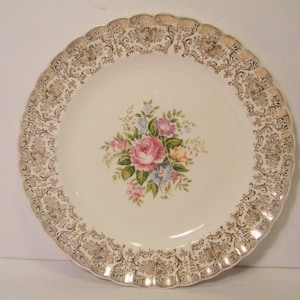 USA Limoges Rosalie Plate 1k S384, Vintage Warranted 22 Kt Gold design on Rim, Light wear, see photos Ro3sallie at noted on plate