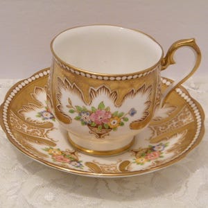 Royal Albert Royalty Cup and Saucer Set, Vintage English China in Hampton shape, wide gold embellishment, gift or replacement china