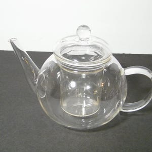 Full Size Glass Teapot with Infuser, Vintage 1950s Elegant Server Delicate Blown Glass makes special gift holds 5 cups, from Jenaer, Germany