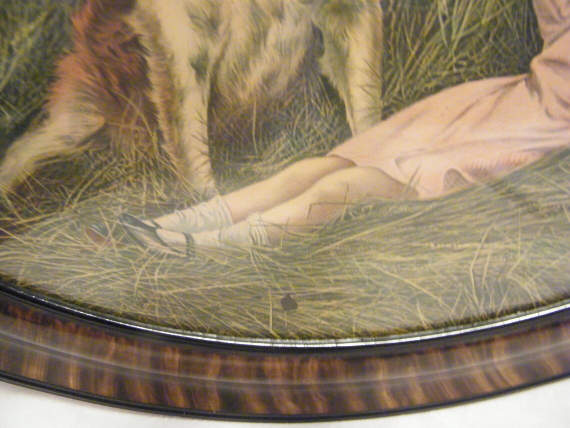 Large Oval Tiger Wood Frame with Antique Portrait Girl and Etsy