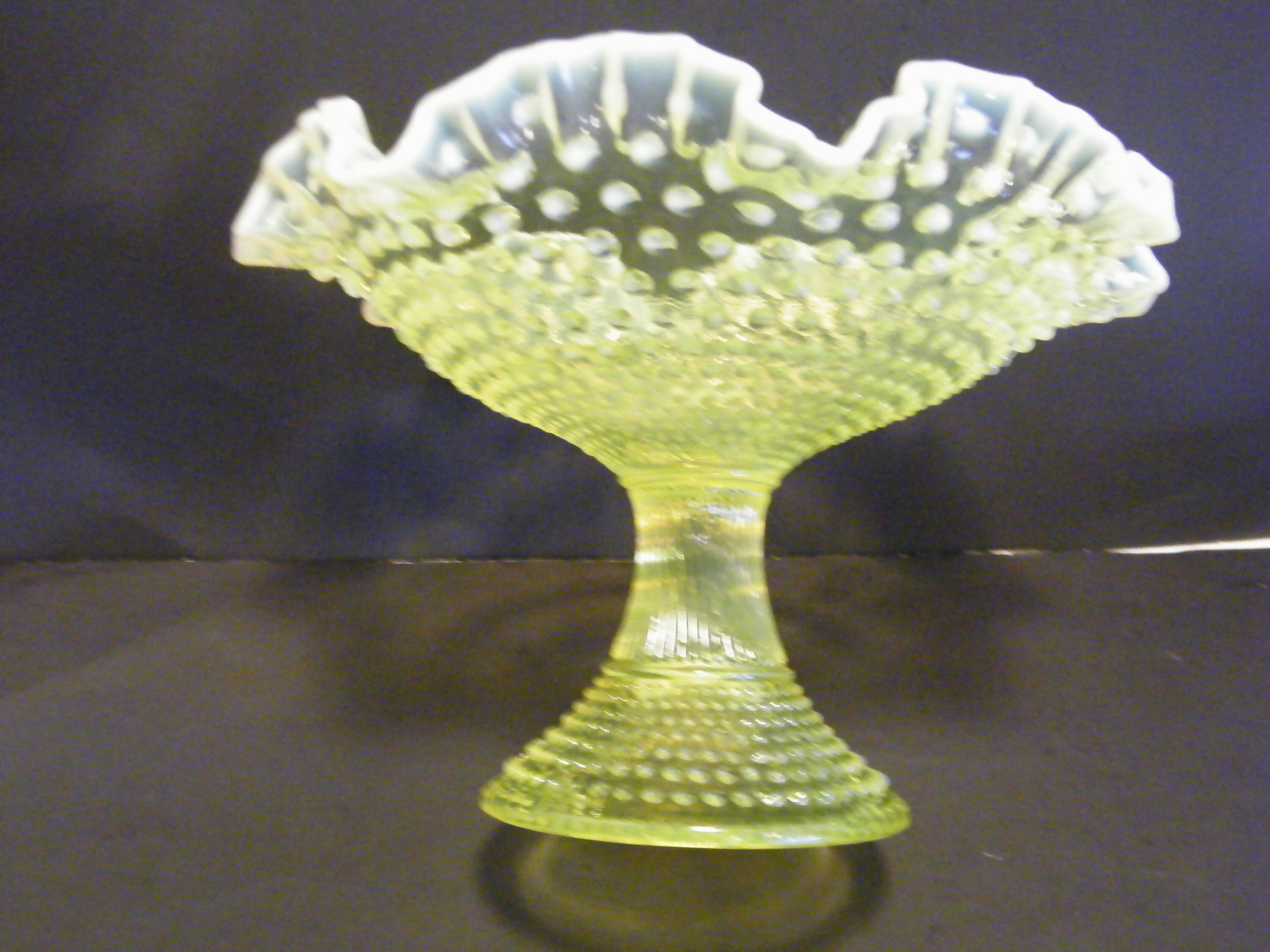 Fenton Topaz Art Vaseline Glass Compote with Custard Ruffled Etsy