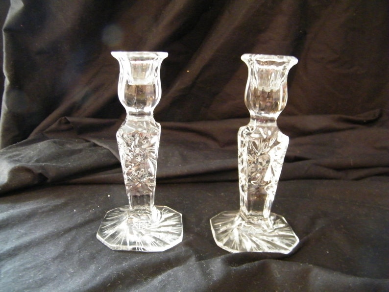 Cut Crystal Candle Stick Holders Vintage pair of pretty Etsy