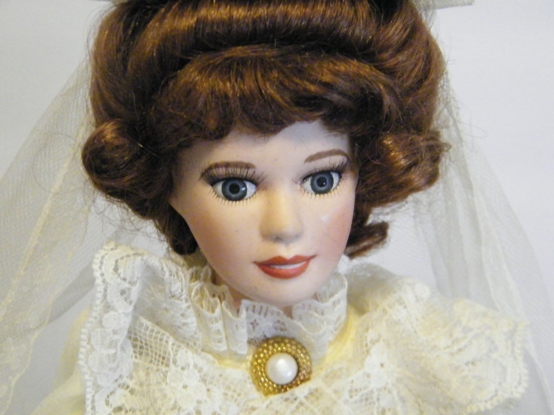Vintage Porcelain Bride Doll in Satin and Lace From Royalton Collection