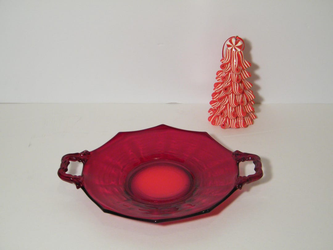 Ruby Red Glass Small Serving Tray With Handles, Vintage MCM Red With ...