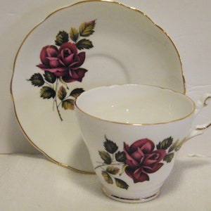 Regency Teacup and Saucer with Red Rose Design, Vintage English China cup holds 6 ounces, special occasion gift idea
