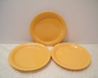 ON SALE 3 Yellow Fiesta ware plates by Homer Laughlin, vintage bread butter or dessert saucers, replacement china, fiestaware unmarked