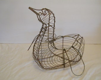 Wire Goose Egg Collection Basket, Vintage Farm Egg carrier in French Goose Style, 13 inches