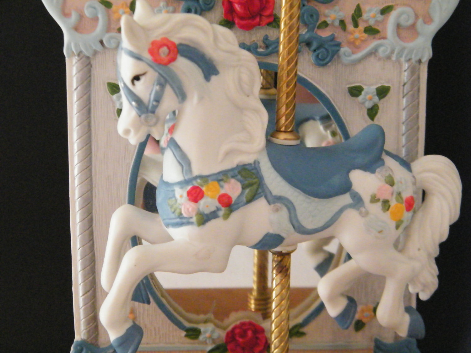 Carousel music box horse with big top mirror plays Carousel Waltz