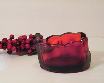 Ruby Red Glass Spoon Rest or Holder by Moser Glass, Vintage Hard to find RED glass utensil holder for your holiday table