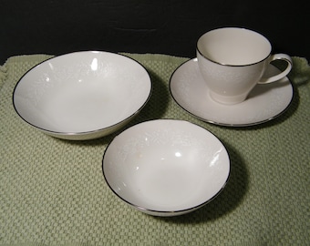 Noritake Lorelei Breakfast Set Cup Saucer Berry Bowl and Cereal Bowl, Vintage dishes make great gift