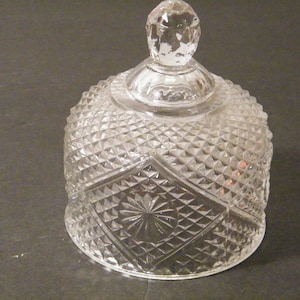 Replacement Glass Butter Cloche Lid in Dome Style with Quilted diamond Pattern on Pressed Glass, Vintage half pound ball of butter or cheese