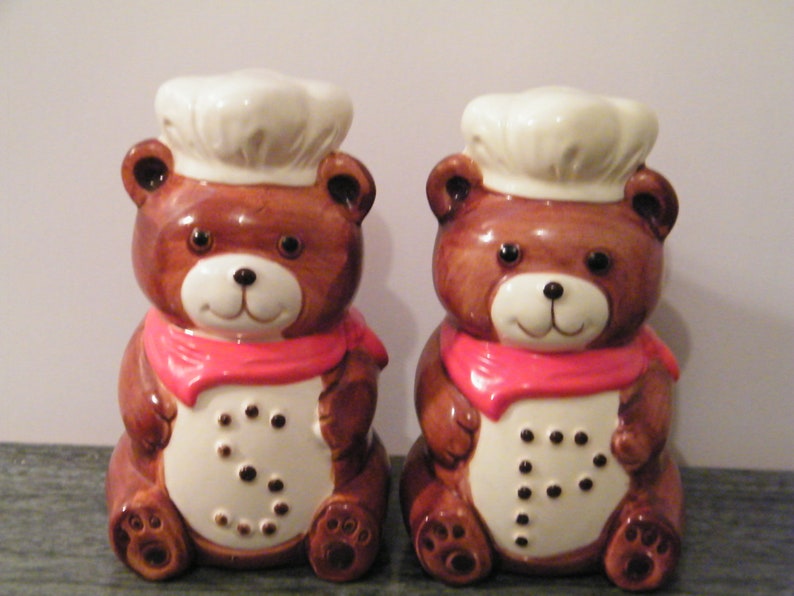 Chef Bears Salt and Pepper Shakers Vintage Large Set Made in Etsy