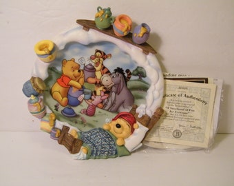 Poohs Sweet Dreams Plate from A Smackeral of Fun For Everyone Series, Vintage NIB with COA Nursery Decor, Winnie the Pooh Bear,