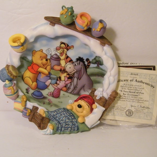 Poohs Sweet Dreams Plate from A Smackeral of Fun For Everyone Series, Vintage NIB with COA Nursery Decor, Winnie the Pooh Bear,