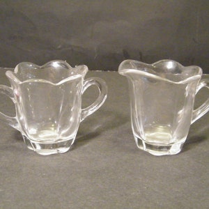 Tulip Rim Sugar Bowl and Creamer Demitasse Set, Vintage Pressed Glass scalloped rim serving set, 3 ounce volume