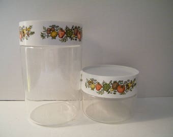 Pyrex Spice of Life 2 Piece Glass Canister Set, Vintage kitchen storage, 1 quart size and 1 pint size, replacement storage, stackable